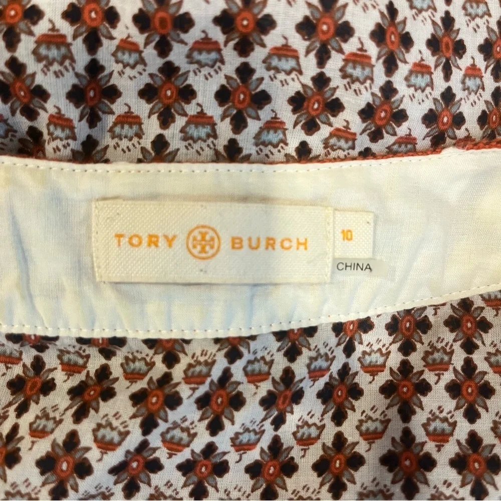 Tory Burch VGUC Printed Cotton Tunic Brown Ivory Size 10 Boho Resort